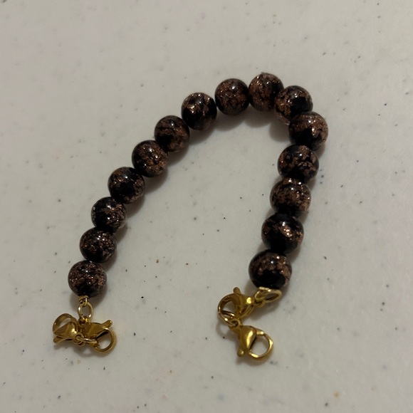 🏥MEDICAL ALERT Black Gold Glitter Glass Beaded Bracelet Gold Lobster Clasps - Picture 3 of 4